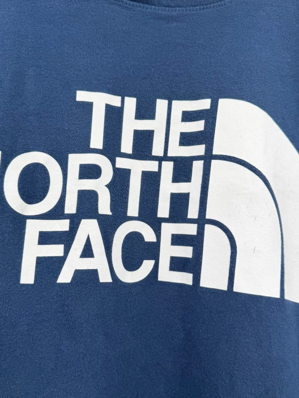 North Face T Shirt Men Large Blue Short Sleeve Cotton Crew Neck Logo Spell Out